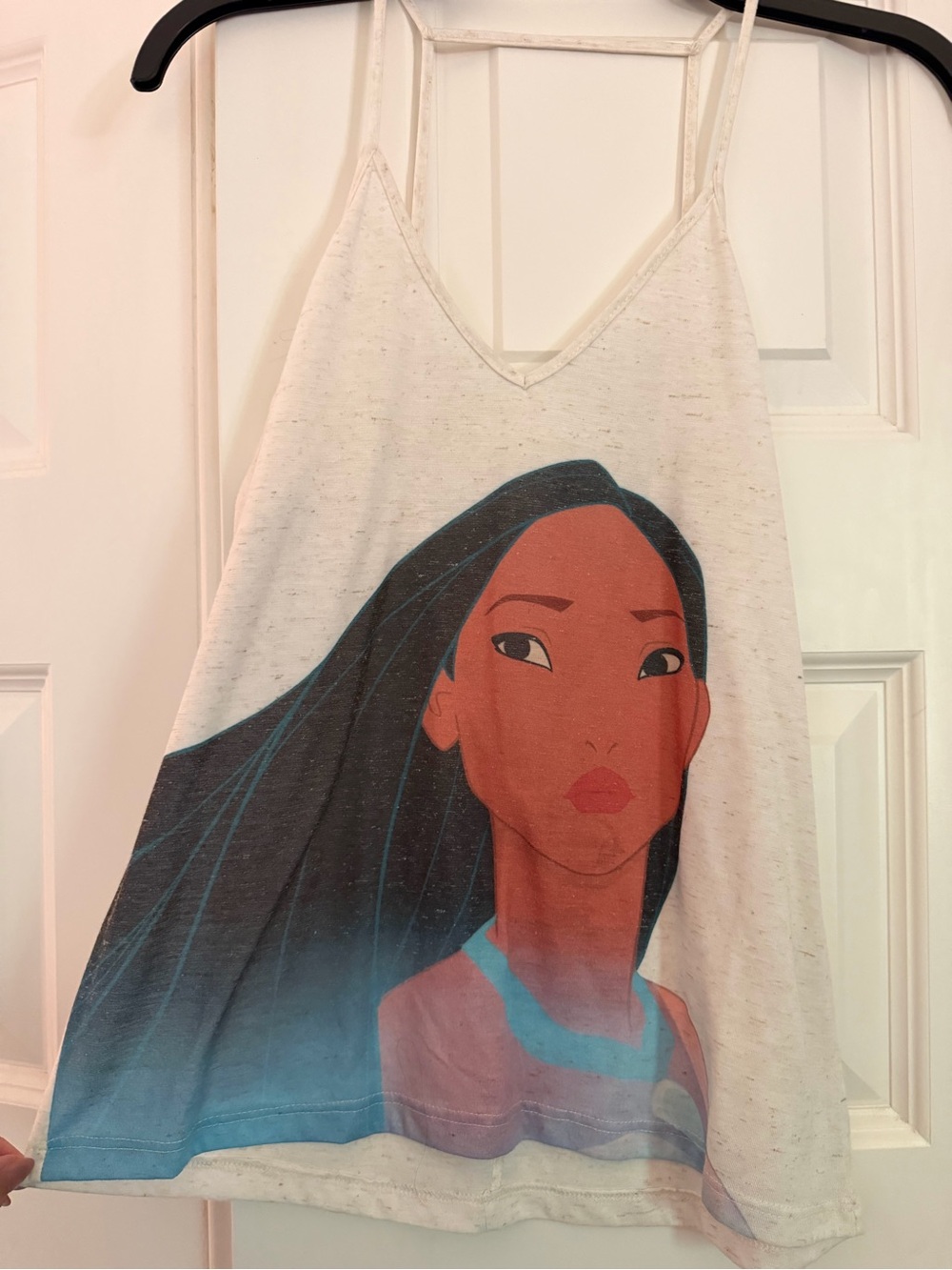 Disney White Tank Top with Pocahontas Graphic and Blue Accents